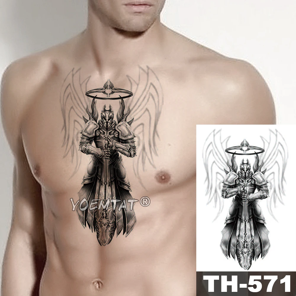 

Samurai warrior soldier Temporary Tattoo Sticker Ares Waterproof Tatto Wings Body Art Arm Fake Tatoo Men Women