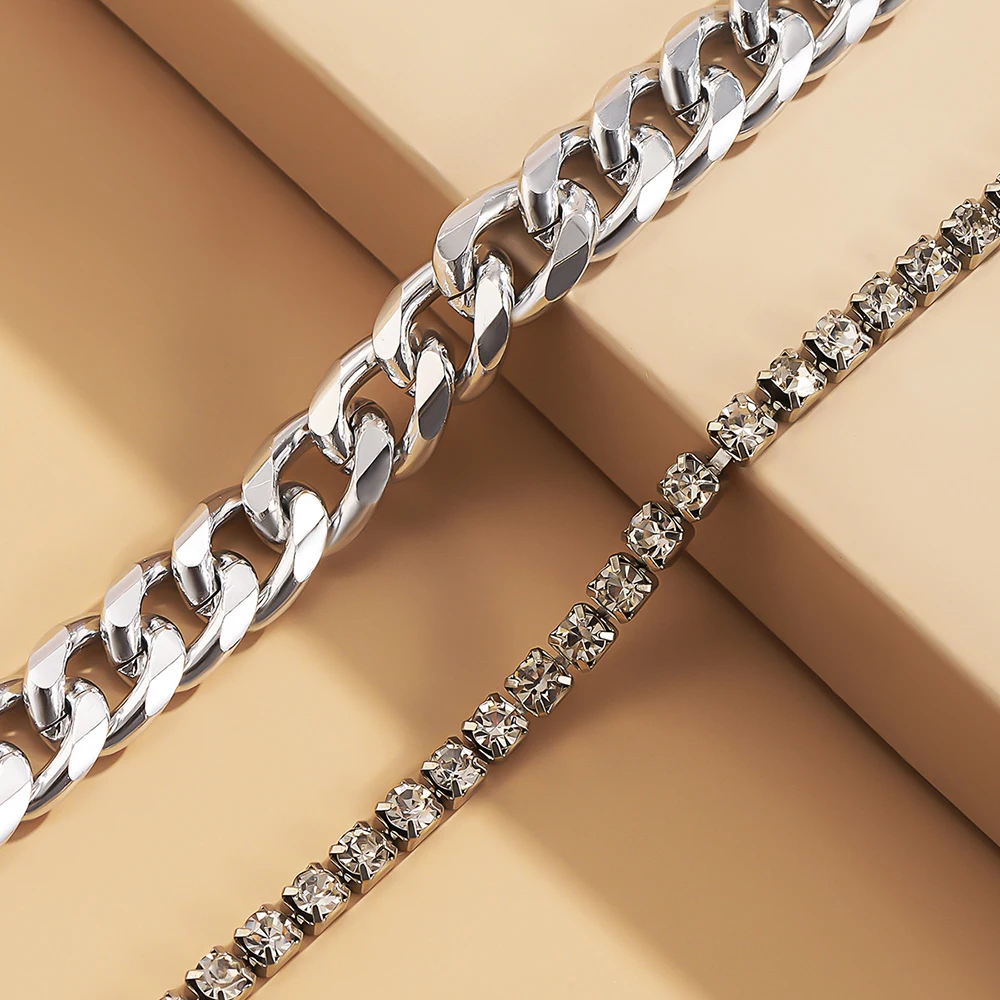 

2021 Beach Crystal Anklet for Women Gold Silver Color Cuban Chain Boho Ankle Bracelet on Leg Foot Bracelets Bohemian Jewelry