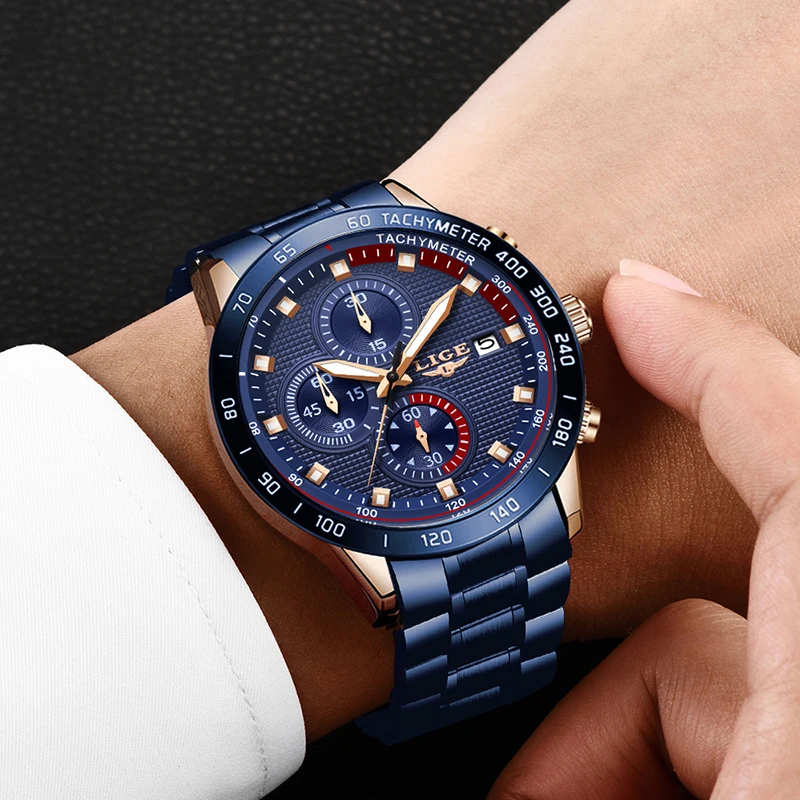 

LIGE NEW Top Original Luxury Brand Men Fashion Sport Quartz Watches Men's Military Full Steel Waterproof Analog Date Wristwatch