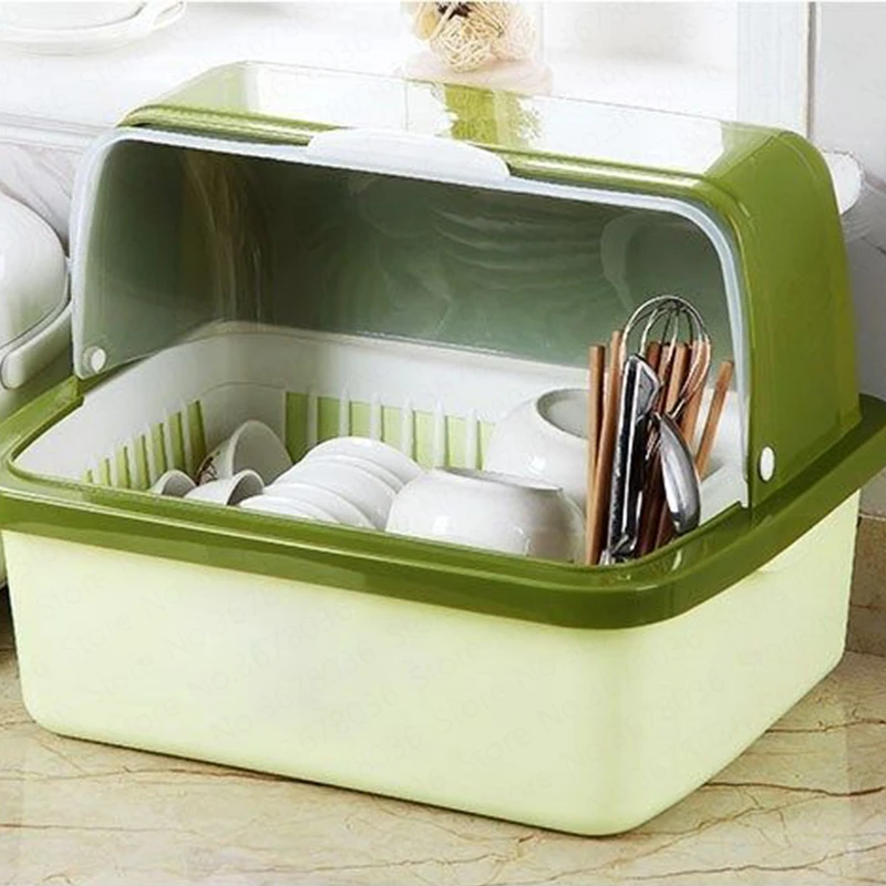 

Kitchen Large Plastic Cupboard With Lid Put Bowl Drain Bowl Rack Tableware Storage Box Dishes Cutlery Cage Finishing Rack