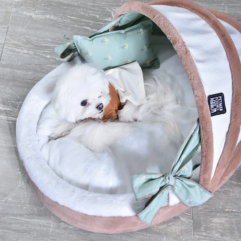 Милая кровать для домашнего питомца принцессы с бантом кошек или маленьких