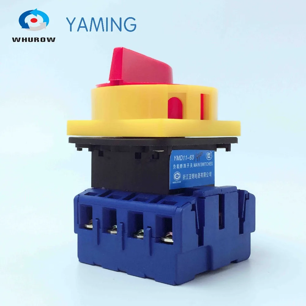 

Yaming Load break isolator switch with padlock panel 63A 4 Phases 2 position on-off Changeover rotary switch YMD11-63A/4P