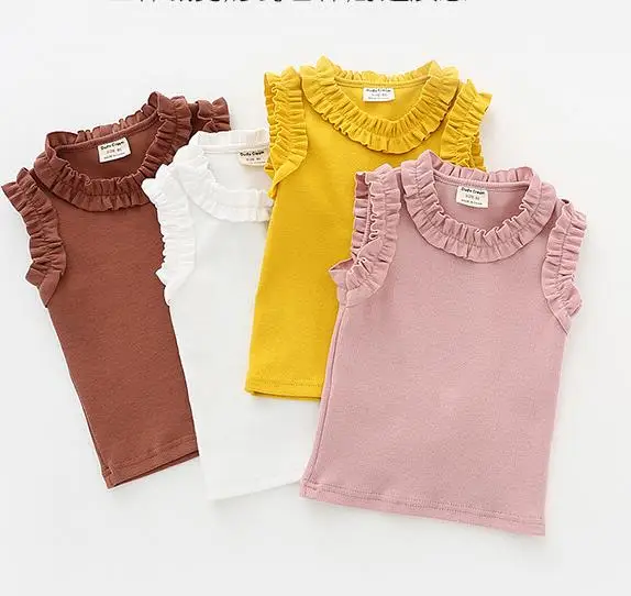 Новый детский кружевной жилет для девочек Трикотажная хлопковая футболка без