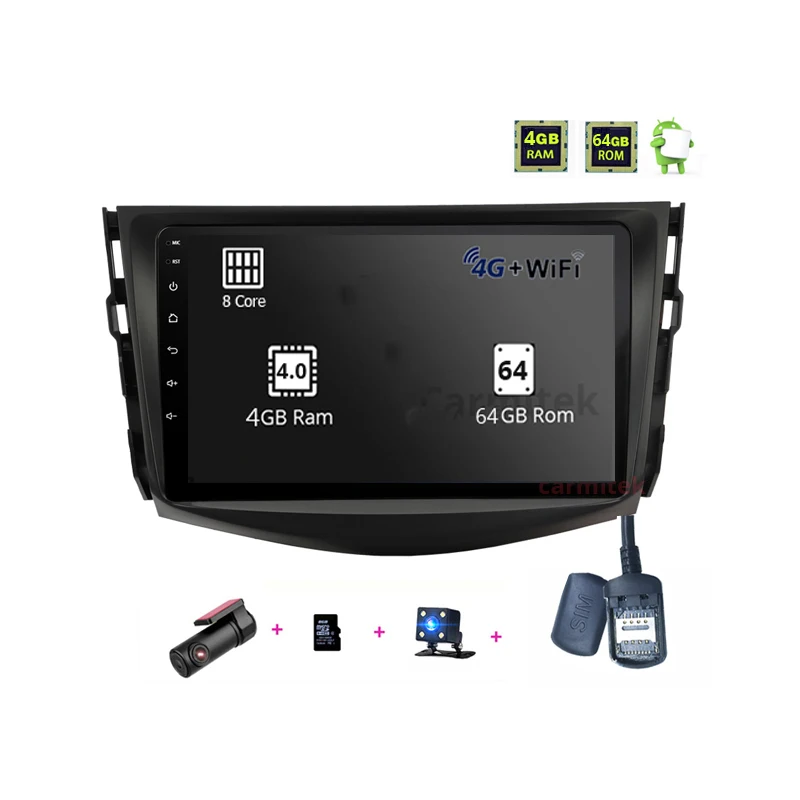4GB 64GB DVR CAM Автомобильный мультимедийный плеер Android 8,0 2 din автомобильный dvd gps навигатор для Toyota RAV4 Rav 4 2007-2011 Автомобильный Радио стерео - Цвет: 4GB 64GB DVR CAM