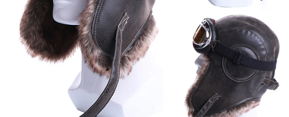 Зимняя куртка-бомбер Шапки Плюшевые Earflap русская ушанка с очки для мужчин женщин's Траппер Авиатор шлем летчика Искусственная кожа меха зимние шапки