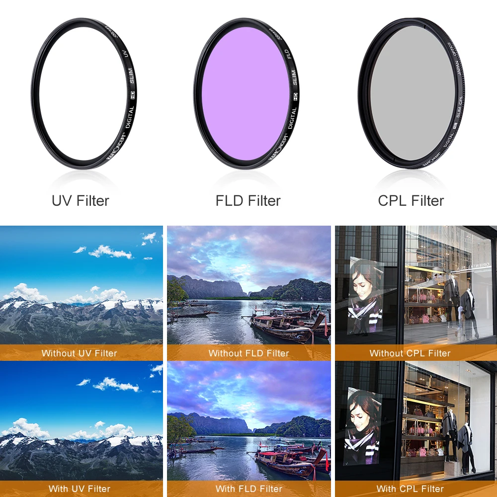 K&F CONCEPT 52/58/62/67/72 / 77mm UV CPL FLD ND2 ND4 ND8 Комплект Фильтров для объектива 6 Кусков с 4 подарками для Nikon Canon Sony Tamron и более зеркального фотоаппарата и объектива
