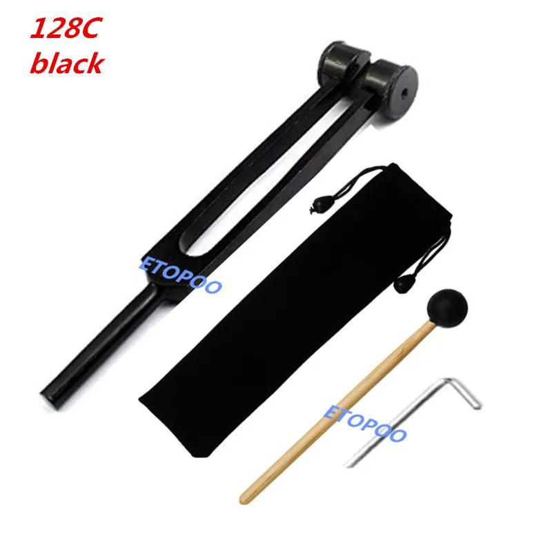 128c black wrench 128 Гц 256 Гц 512 Гц медицинский неврологический тюнинговый набор вилок для лечения звука алюминиевый сплав с молотком и сумкой бесплатно - Цвет: 128c black wrench