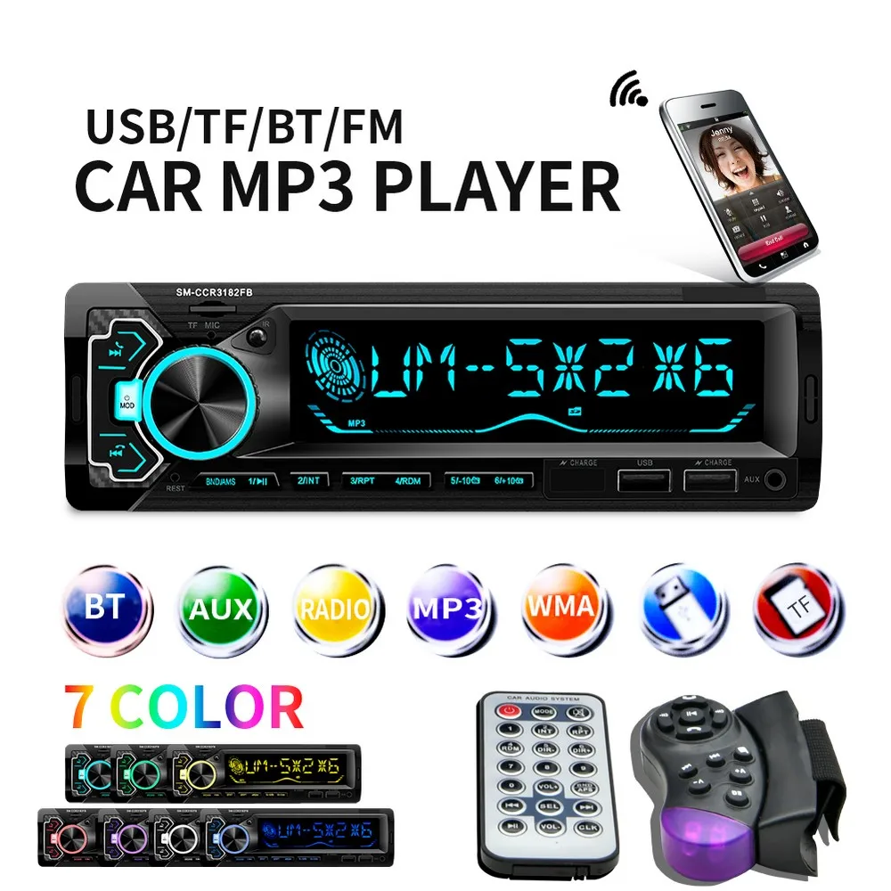 

12V 1 DIN Car Radio Stereo FM Aux Input Receiver SD USB In Dash Hands Free Calls Multimedia Autoradio Player Support FM/MP3/WMA