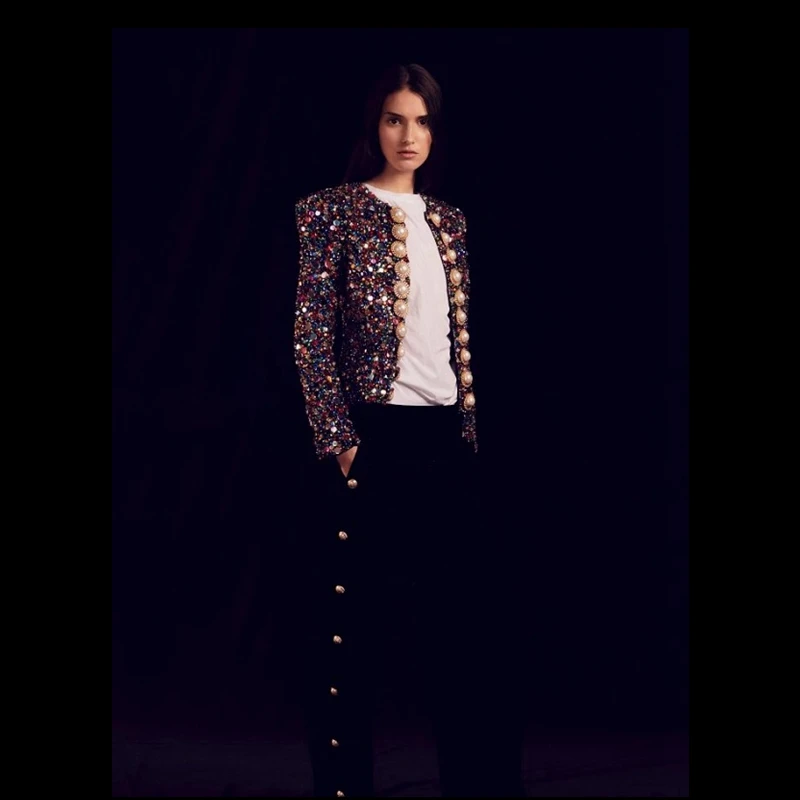 Новинка 2019 модный стиль крутая Черная куртка с блестками женские куртки длинным