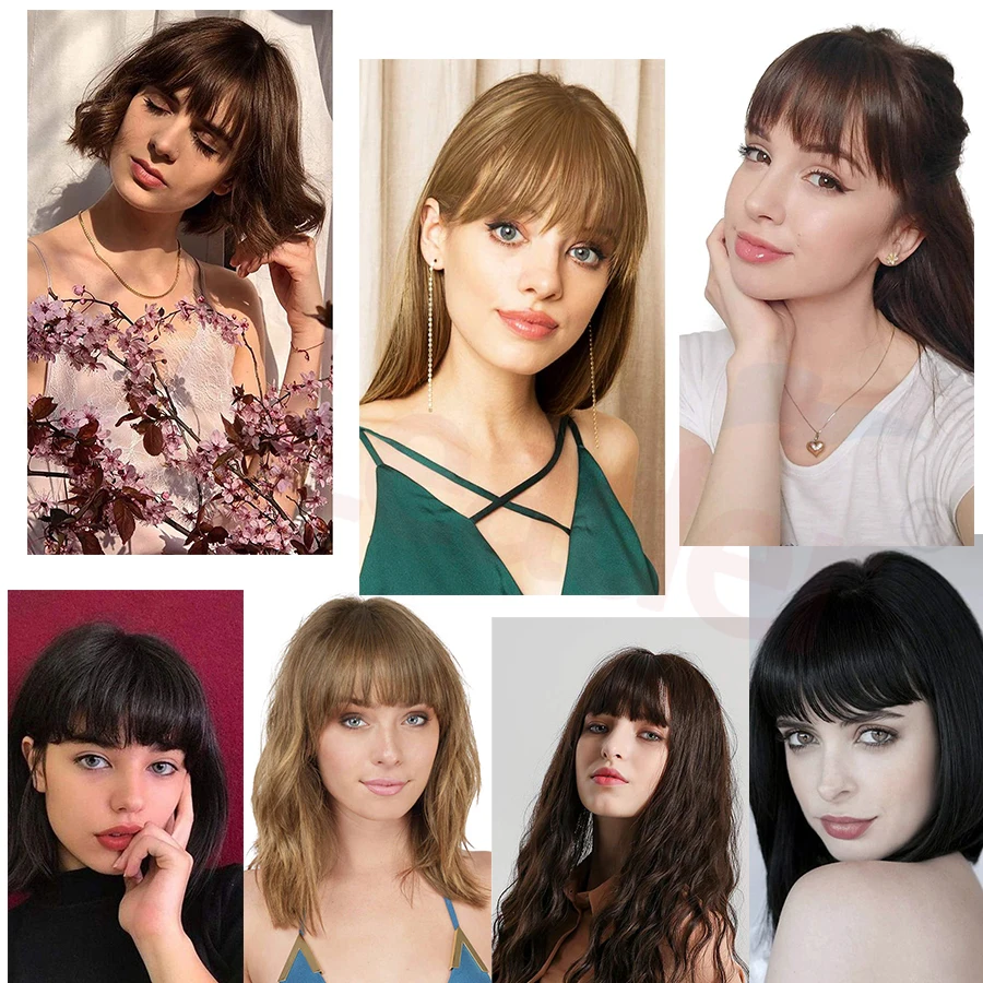 Alileader Synthetic Bangs Blunt Bang Hairpieces Neat Front False Fringe Thin Synthetic Hair Bangs 2Clipss In Hairpiece Fringe