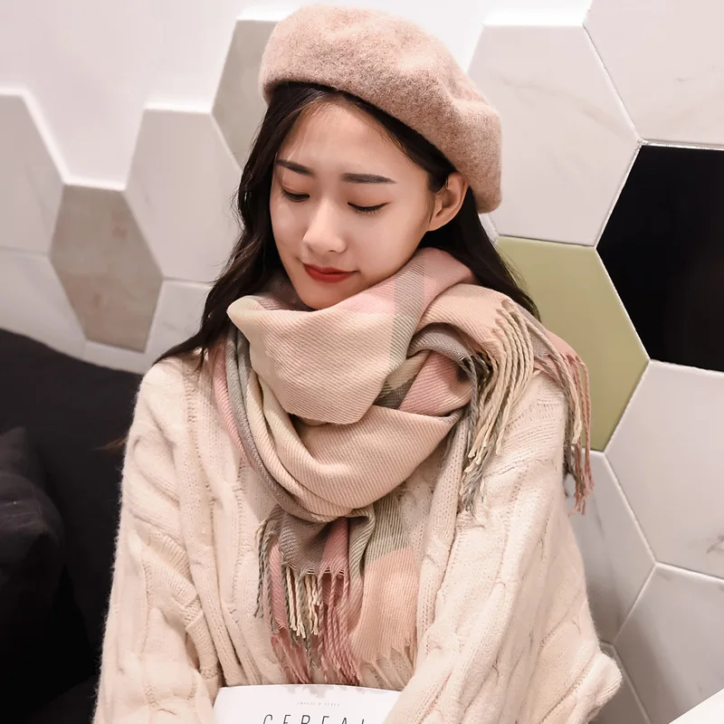 

Tassellady Scarf Shawl Scarf Winter Woman Imitating Cashmere Lattice Scarf