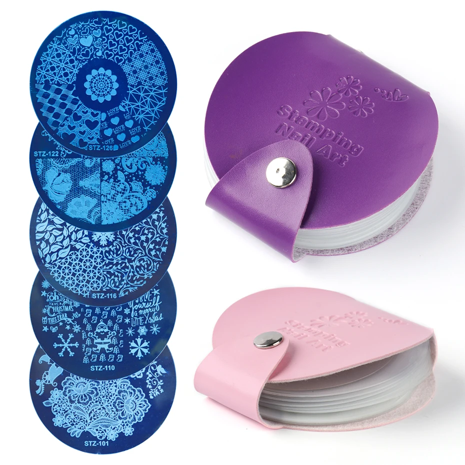 24 слота кожаная штамповочная пластина сумка для хранения круглых ногтей