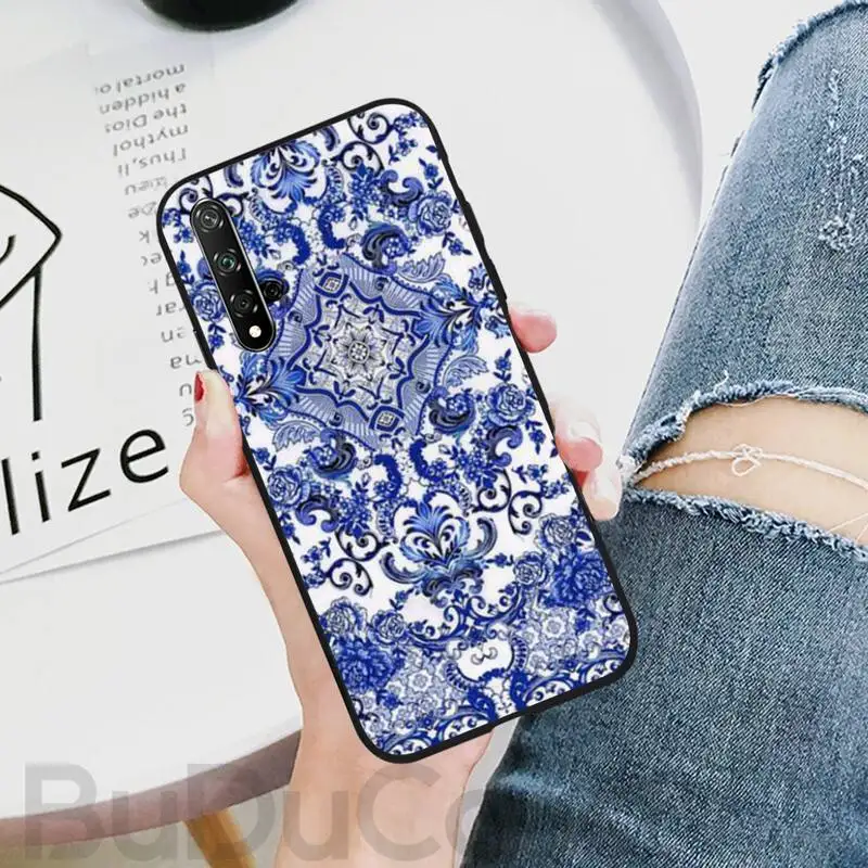 Синий и белый фарфоровый черный ТПУ мягкий чехол для телефона Huawei Honor 8X 9 10 20 Lite 7A 8A