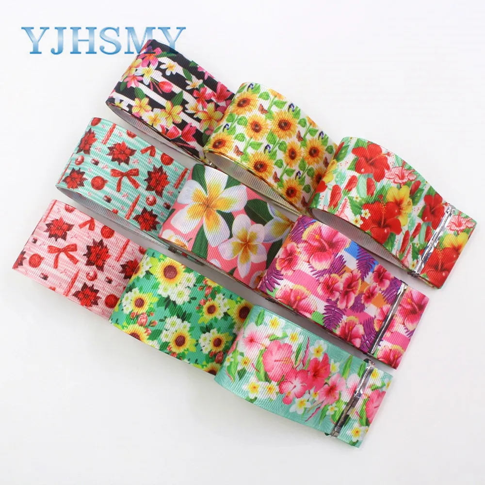YJHSMY I 19809 1848 38 мм 10 ярдов Цветок термопечать ленты grosgrain Бант колпачок DIY аксессуары