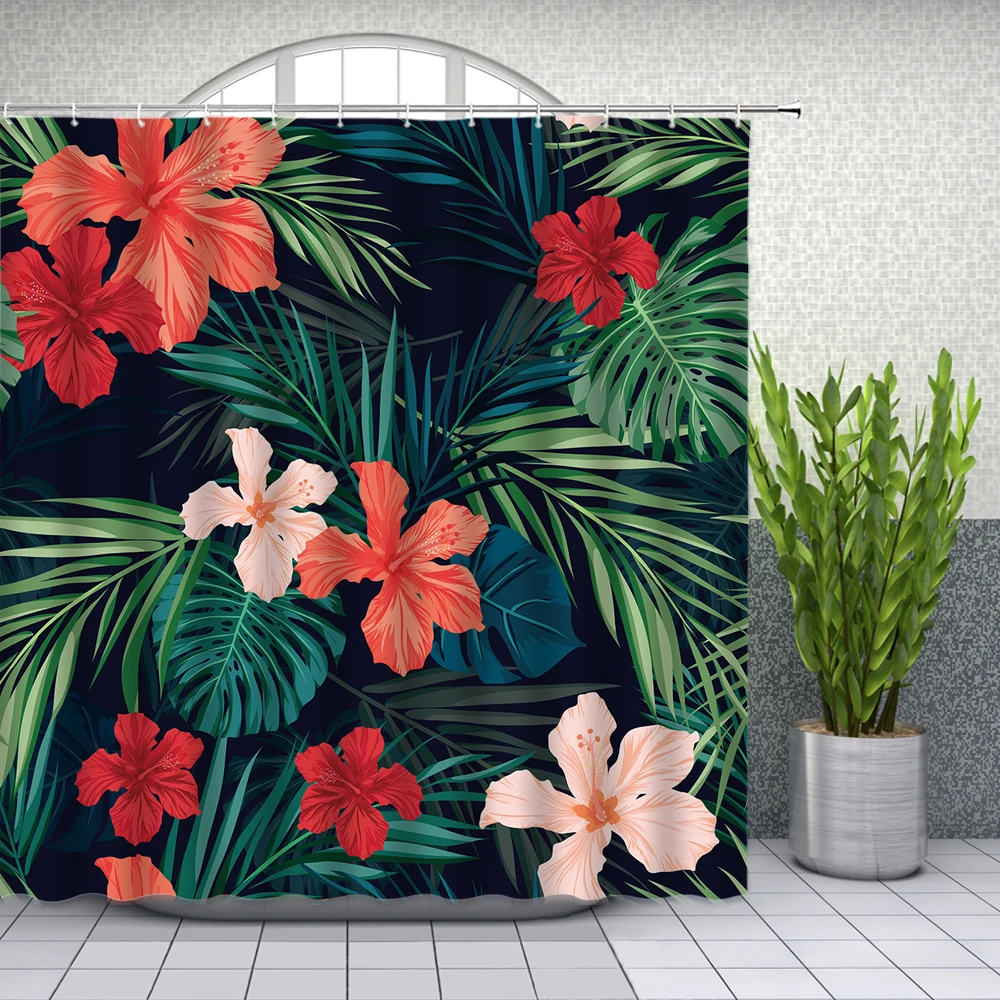 

Tropical Plants Flowers Shower Curtains 3d Printing Bath Curtains Polyester Washable Fabric With Hooks Home Decorative Screen