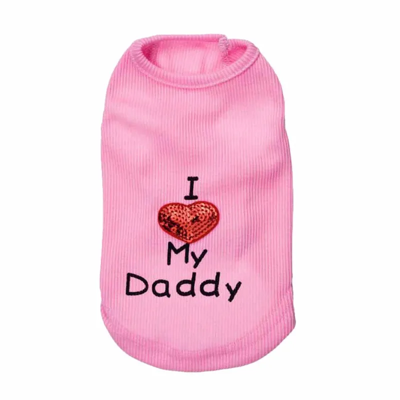 Летняя жилетка для собак одежда щенков футболка жилет надписи I LOVE MY DAD MOMMY