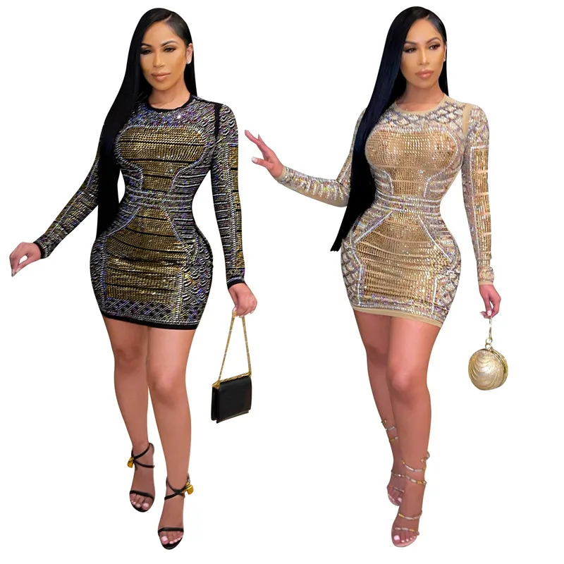 

Plus Size Long Sleeve Bodycon Mini Dress Birthday Clothes for Women 2021 Sexy Elegant O Neck Night Party Club Dresses