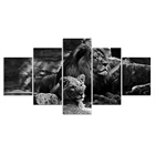 Домашний декор, черный фон, Лев, 5 панелей, анимации, холст, настенная живопись, картина, печатная фотография, Модульная картина, Постер для гостиной