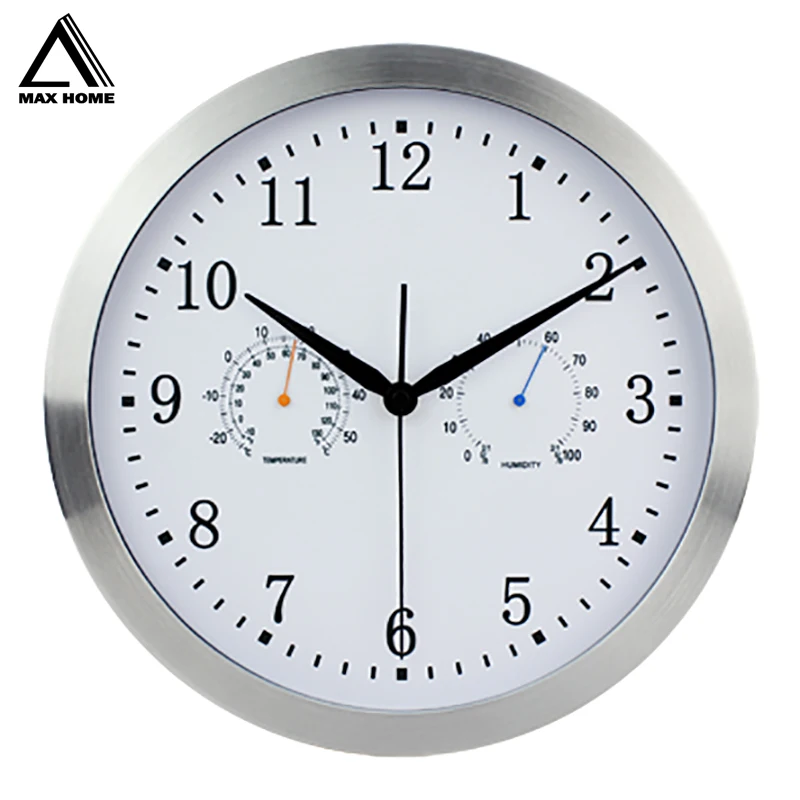 

MAX HOME современные настенные часы для дома Декор для гостиной иглы круглые Настенные часы с термометром гигрометром 12 дюймовые часы