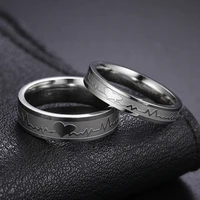 fashion titanium steel ecg couple rings heart shaped titanium steel mens and womens rings wedding engagement rings jewelry