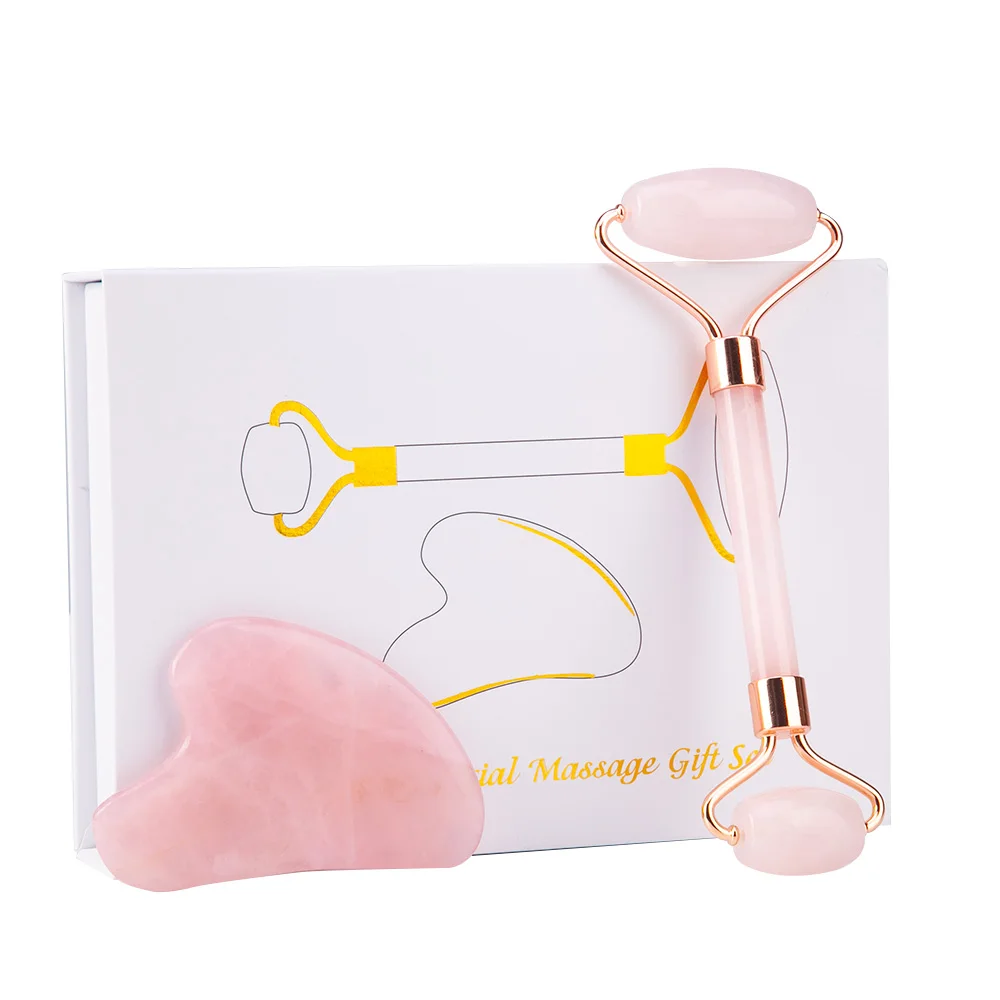 Розовый кварц Нефритовый ролик массажер для лица похудения роликовый камень