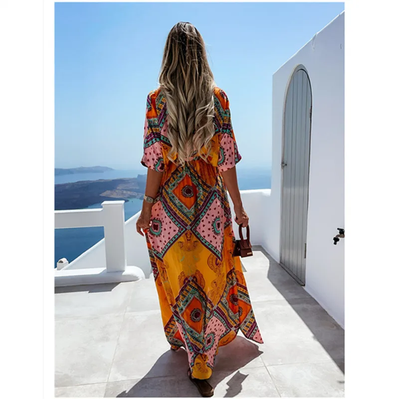 

Plus Size Women Dress Summer Bohemian Sexy V Neck Casual Dress 2021 Maxi Dress for Women