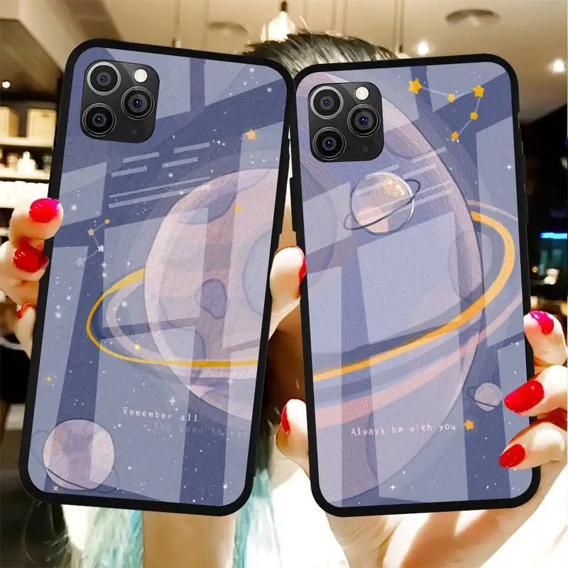 

Purple Planet Starry Sky Phone Case Tempered Glass For Iphone6plus 6S 7 7plus 8 X XS XSmax XR 11 12 Pro Max 12mini