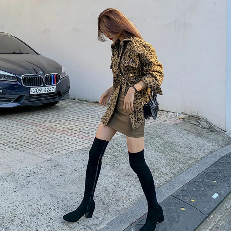

2021 spring Vintage Leopard Jacket Plus Size Casual Leopard Female Coat Winter Tops For Woman Clothes Elegant Wool Outwear