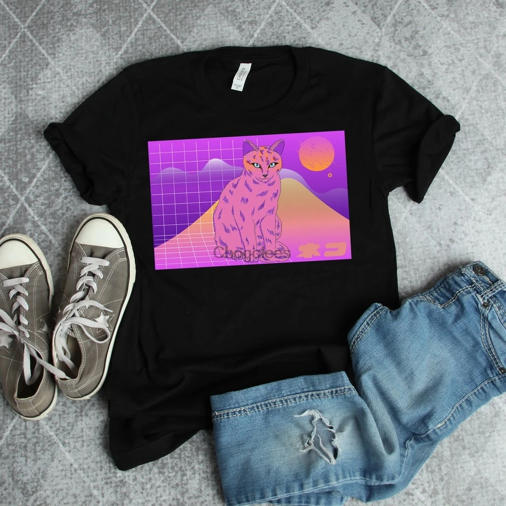 В стиле 90-х эстетика Vaporwave Synthwave в японском Cat Neko Art Kawaii японский Harajuku Sunset |