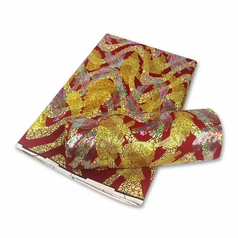 

Newest Best Quality Nigerian real wax Ankara Full Sequins Wax Fabrics African 100%Cotton Wrapper Printed Materials 6 Yards F5-14