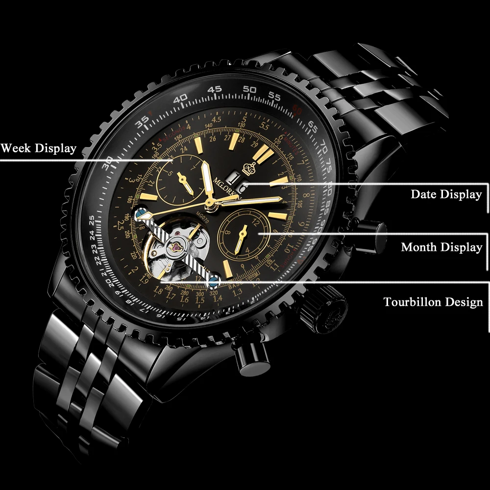 Tourbillon дизайн большой циферблат Автоматические военные часы мужские из нержавеющей стали механические часы известный роскошный бренд ORKINA