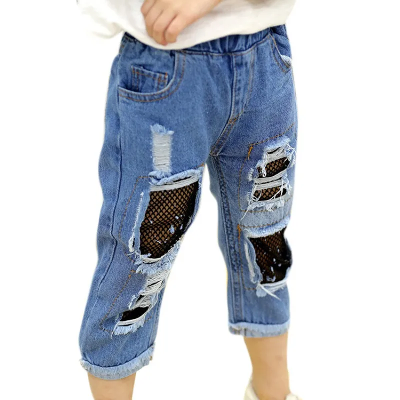 Джинсы Стрейчевые для новорожденных девочек повседневные рваные короткие брюки