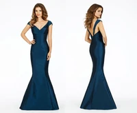 2015 new fashion sexy v neck mermaid elegant evening dresses classic cap sleeves backless custom made long satin party gown