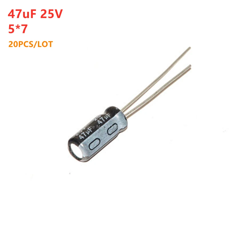 

20PCS/LOT 47uF 25V 5x7 Aluminum electrolytic capacitor 5*7 Electrolytic Capacitor 25v 47uf