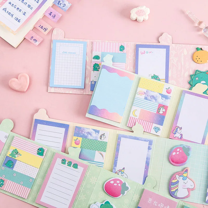 Милые Складные Липкие заметки Kawaii Единорог блокноты Написание наклейки для