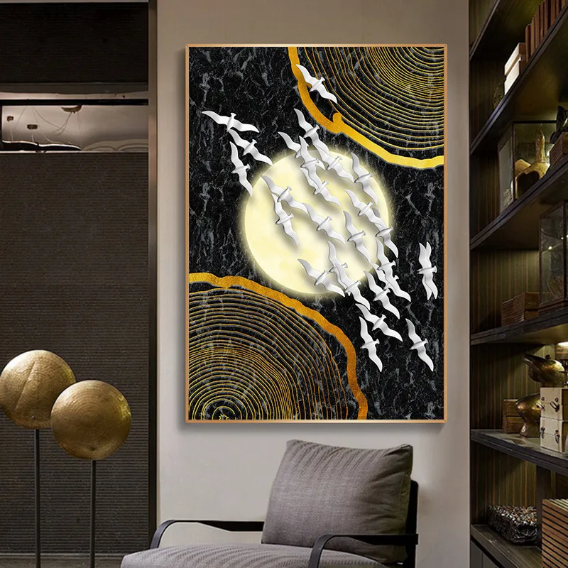 Пейзаж живопись на холсте в виде золотого и черного плакат Мрамор принт