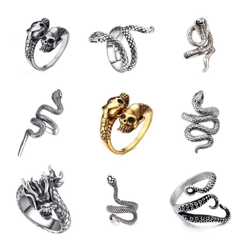 Кольцо со змеей в стиле ретро и панк регулируемое|Кольца| |