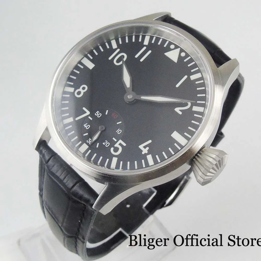 Высокое качество механические матовые 43 мм часы 6498 ручной обмотки механизм