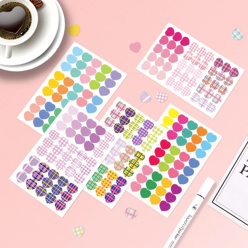 

4pcs Colorful Heart Shaped Grid Cute Stickers Note Photo Sealing Paste Girl Notebook Stationery Diy Decorative Sticker Labels
