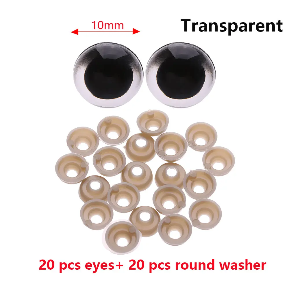 10mm 20 шт./пар 8/10/мм 7 цветов круглые пластиковые куклы безопасные глаза медведь животные блестящие аксессуары для глаз куклы части игрушки с шайбой - Цвет: 10mm