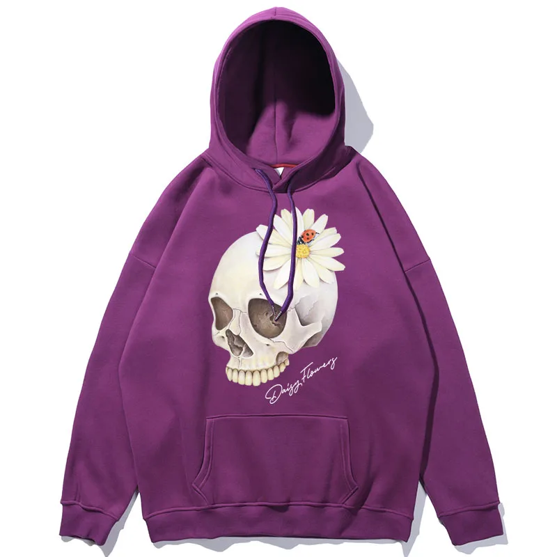 

Fashion Skull flower Harajuku Hip Hop Anime Hoodies Sweatshirt Streetwear Cotton Coat Student Youth Men Hoodie oversized