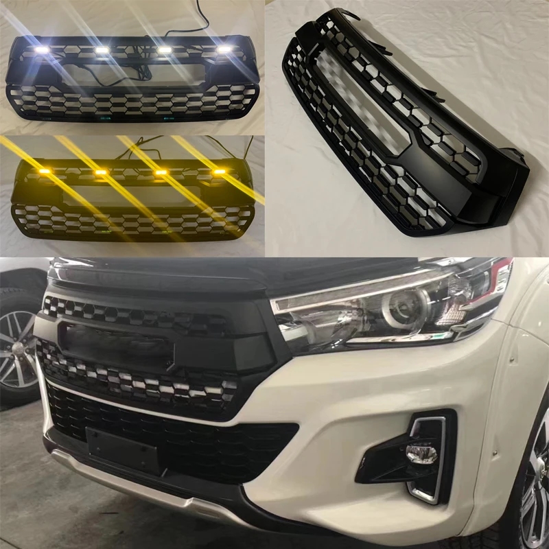 

Front Bumper Mask Mesh Cover Abs Grille Grid For Toyota Hilux Rocco 2018 2017 2019 2020 Car Exterior Modify Led Racing Grills