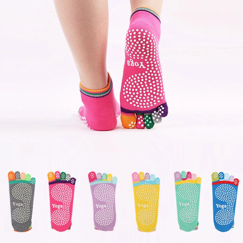 2 пара/лот женские носки для йоги с пятью пальцами цветные противоскользящие
