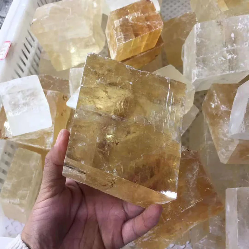

1 Kg Natural Yellow Color Calcite Crystal Iceland Spar