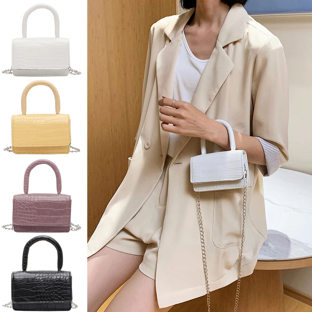 

Mini Square Shoulder Bag PU Leather Women Chain Elegant Crossbody Fashion Stone Pattern Shoulder Bag Chain Handbag