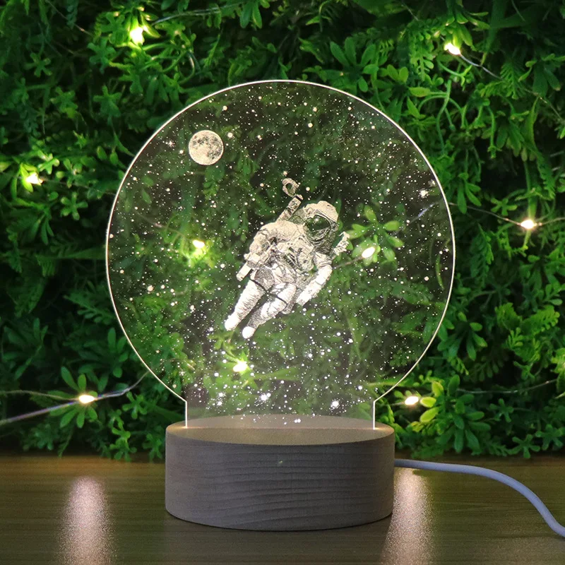 

Gehore Factory Direct Gift Space Astronaut Led Night Light Creative Wooden 3Dusb Table Lamp Couple Friend Birthday Gift 2021 New