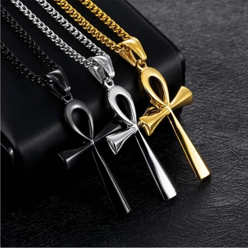 

Religion Egyptian Ankh Crucifix Necklaces Pendants Stainless Steel Symbol of Life Cross Chain Jewelry Gifts