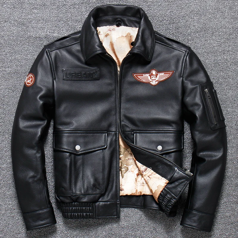 

2023 Military Black Style Genuine G1 Leather Jacket Men Plus Size 5XL Real Natural Cowhide Autumn Slim Fit Short Aviation Coat