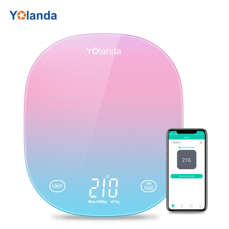 

Yolanda Smart Kitchen Scale 5kg Household Digital Kitchen Scale Bluetooth Diet Food Measuring Weighing Scales for Baking Cooking