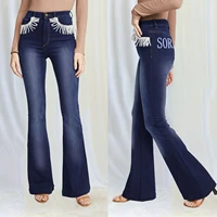 denim flare nylon lace jeans women high waist retro skinny jeans wide leg trousers ladies casual bell bottom jeans flare pant